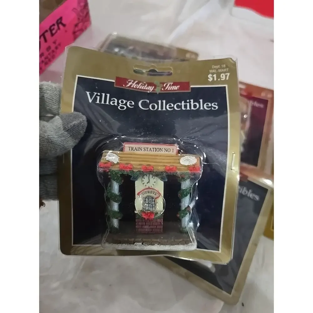 Vtg Holiday Time Christmas Village Accessory Mail Train Station Deer Smoke House
